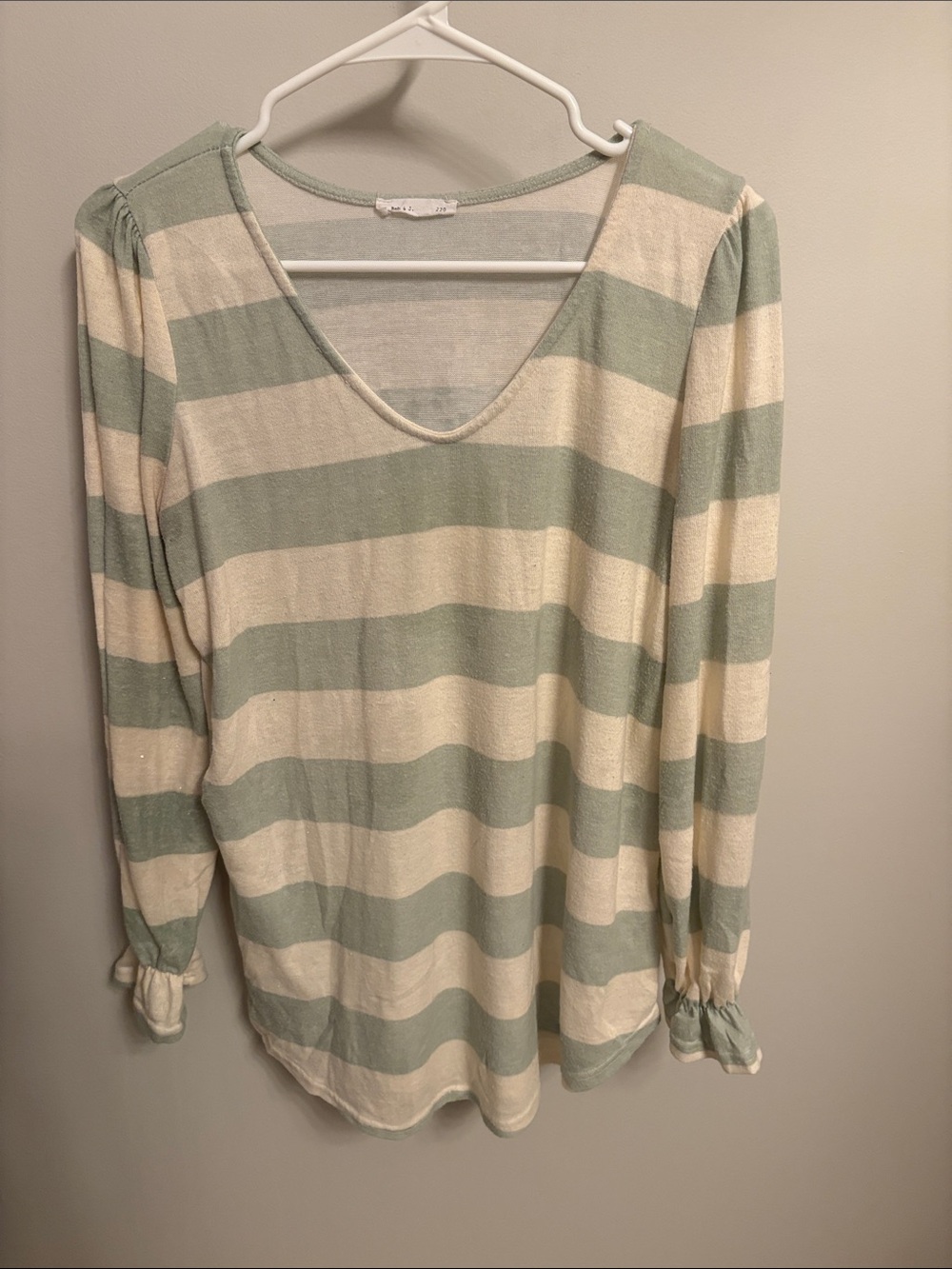 Striped V-Neck Long Sleeve Top in Cream and Sage